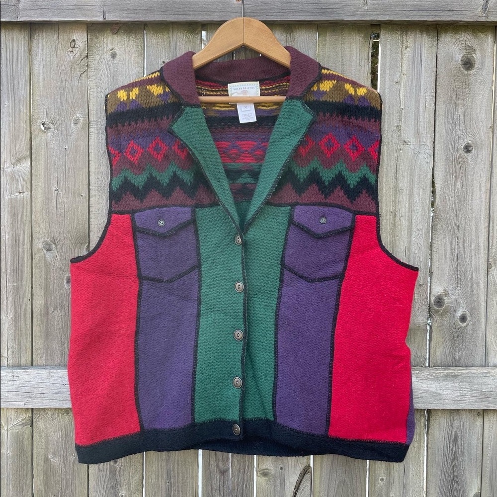 SOLD🔥Susan Bristol Patterned Wool Vest, Size XL